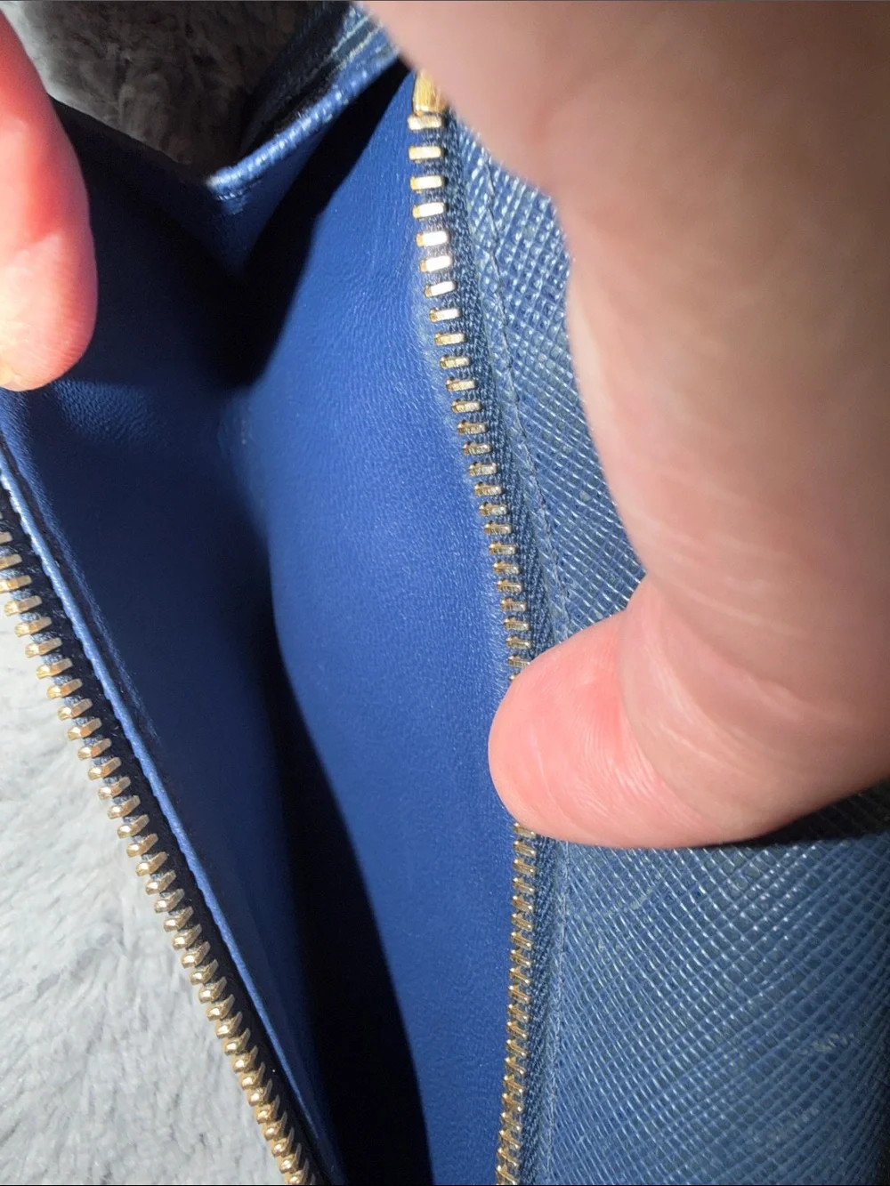 Prada Dark Blue Saffiano Leather Flap Wallet with Gold Logo
